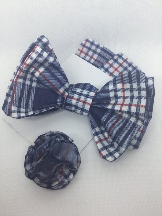Blue/Red/White Silk Linen Bow-Tie Set