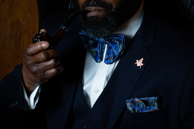 Blue Paisley Silk Brocade Bow-Tie Set