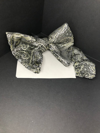 Black & Silver Paisley Silk Bow Tie Set